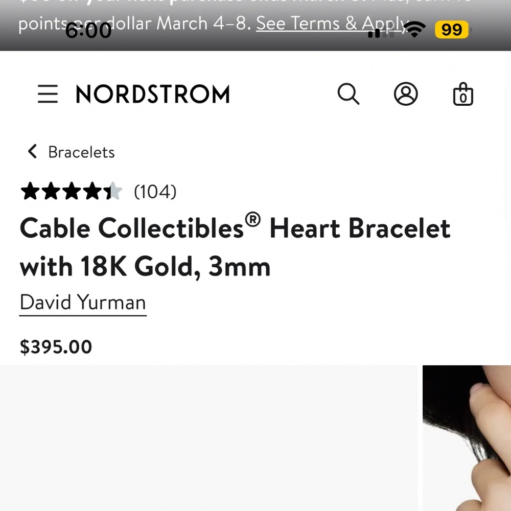 David Yurman Two-Tone Cable Bracelet with Gold Heart Accent - Picture 4 of 6
